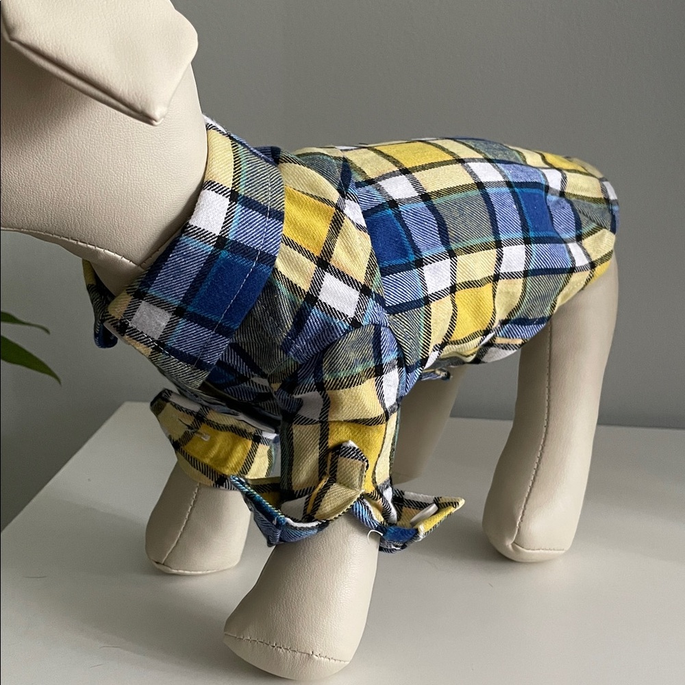 💗 NWOT Dog Yellow And Blue Plaid Shirt